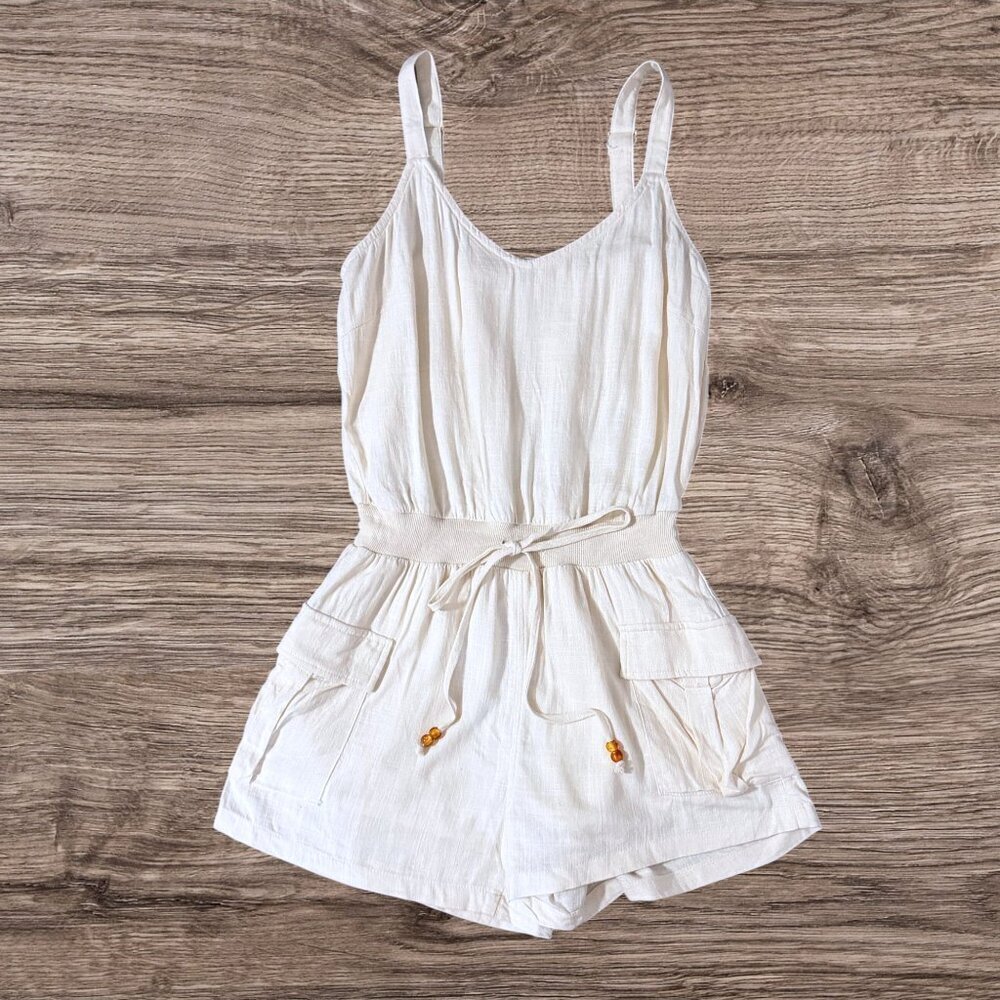 Heartloom Off-White Cream Opal Romper Putty Linen Blend Coastal Euro Summer S